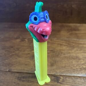 PEZ Vintage Pez-A-Saurs Dinosaur Candy Dispenser Yellow Stem Pink Green